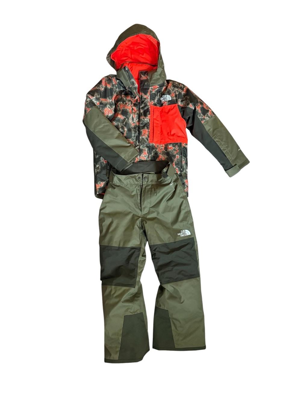 The North Face Olive Green & Bright Red Kids Ski Set